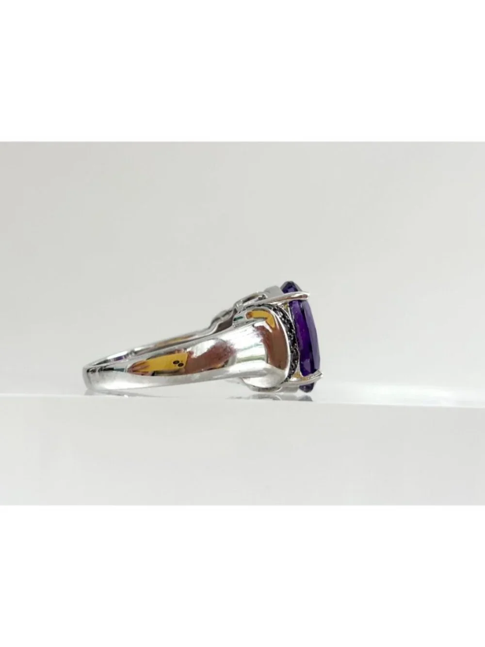 Multi Gemstone Amethyst Jumbo Sterling Silver 925 Vintage Ring - sz 8